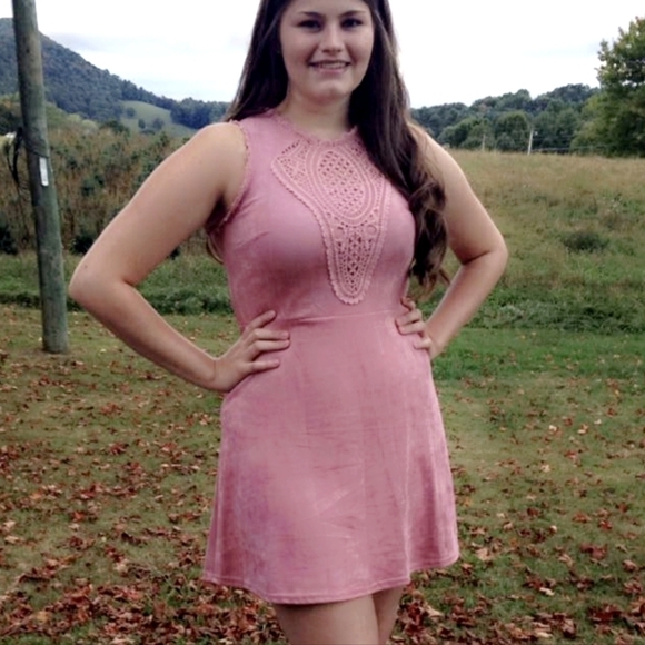 Rue 21 Boho Chic Suede Crochet Detailed Sleeveless A-Line Mini Dress Rose Pink M - Picture 11 of 11